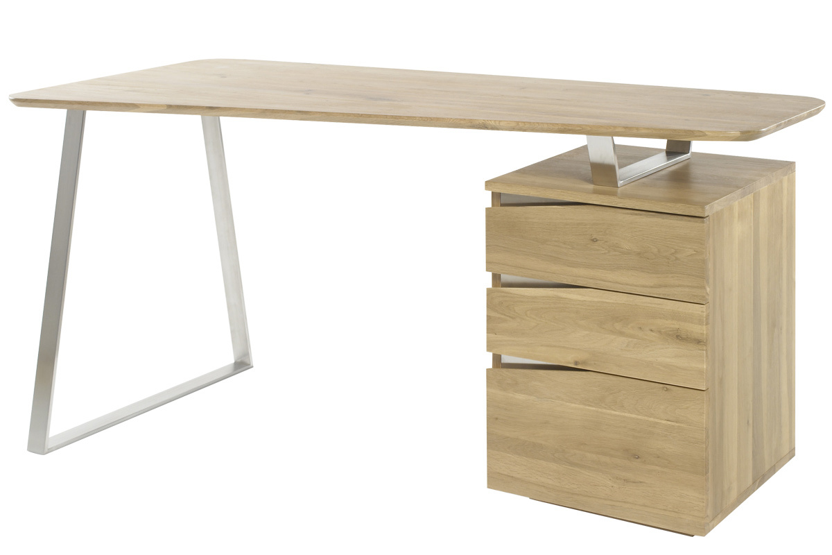 Bureau avec rangements 3 tiroirs bois clair et acier chrom L150 cm JANIS