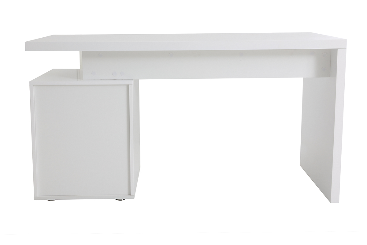 Bureau avec rangements 3 tiroirs design blanc laqu brillant L140 cm CALIX