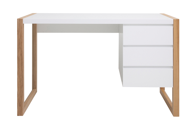 Meuble bureau métal 1 porte 3 tiroirs (blanc mat)
