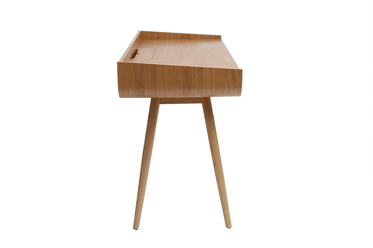 Bureau avec rangements 3 tiroirs scandinave bois clair L132 cm HALLEN