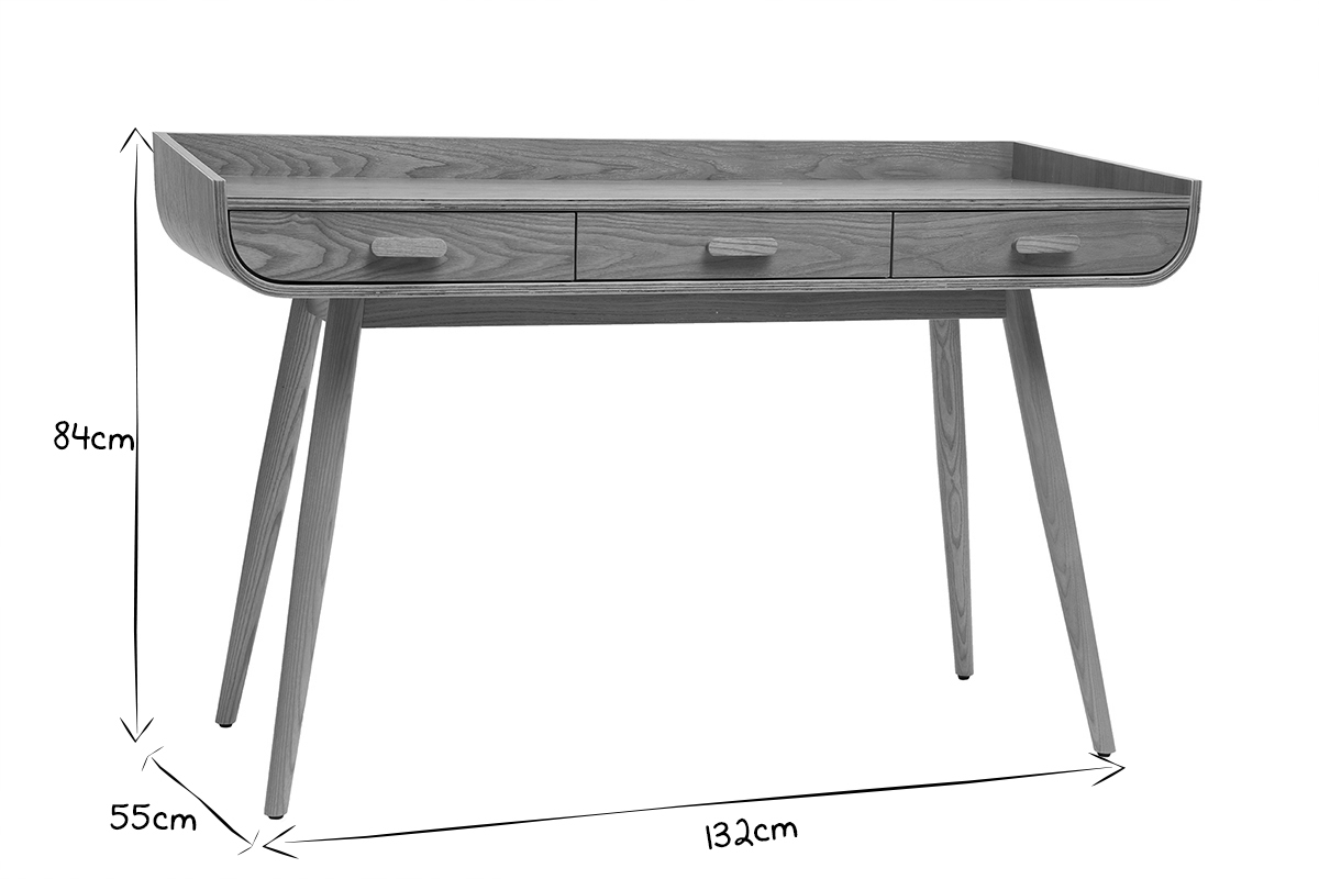 Bureau avec rangements 3 tiroirs scandinave bois clair L132 cm HALLEN