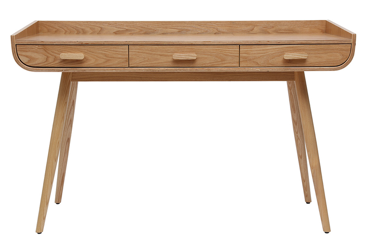 Bureau avec rangements 3 tiroirs scandinave bois clair L132 cm HALLEN