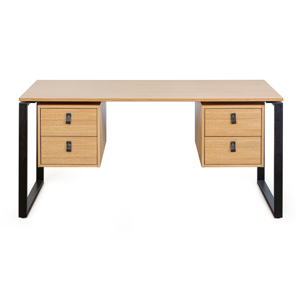 Bureau avec rangements 4 tiroirs industriel bois clair chêne et métal noir L160 cm OPAL