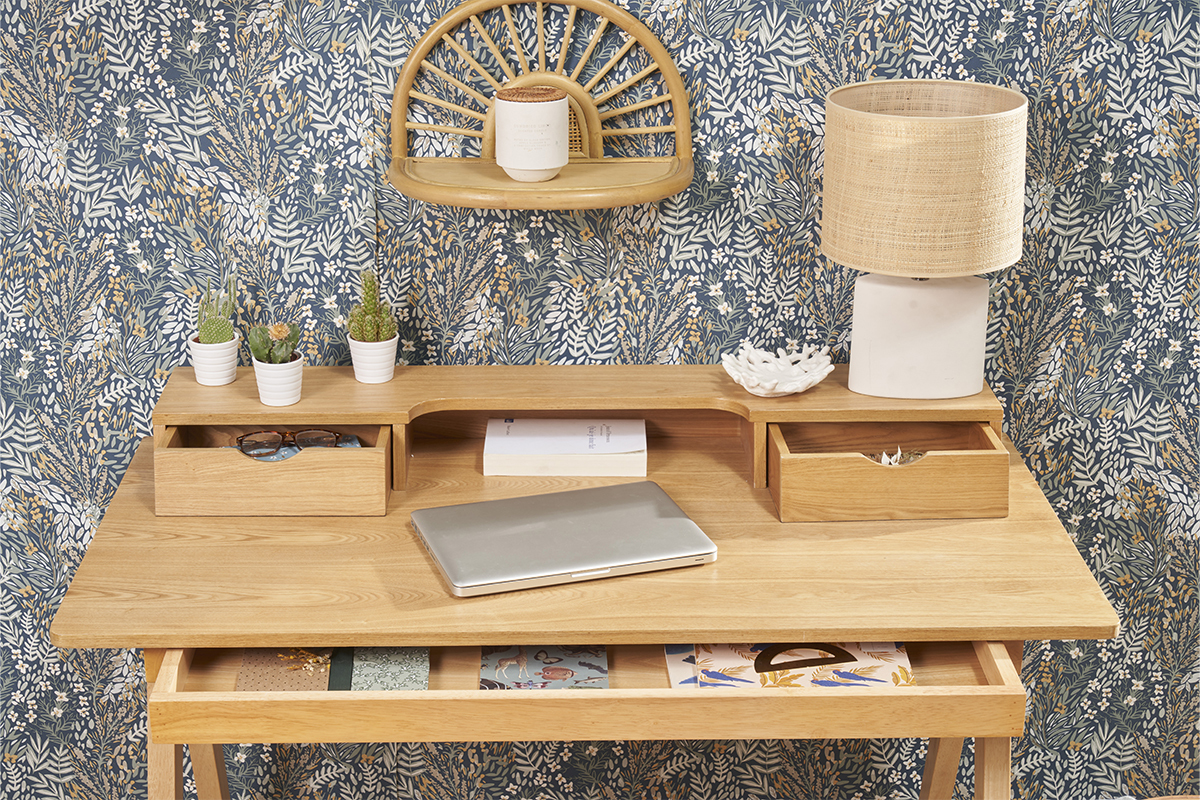 Bureau avec rangements bois clair L120 cm PULITO