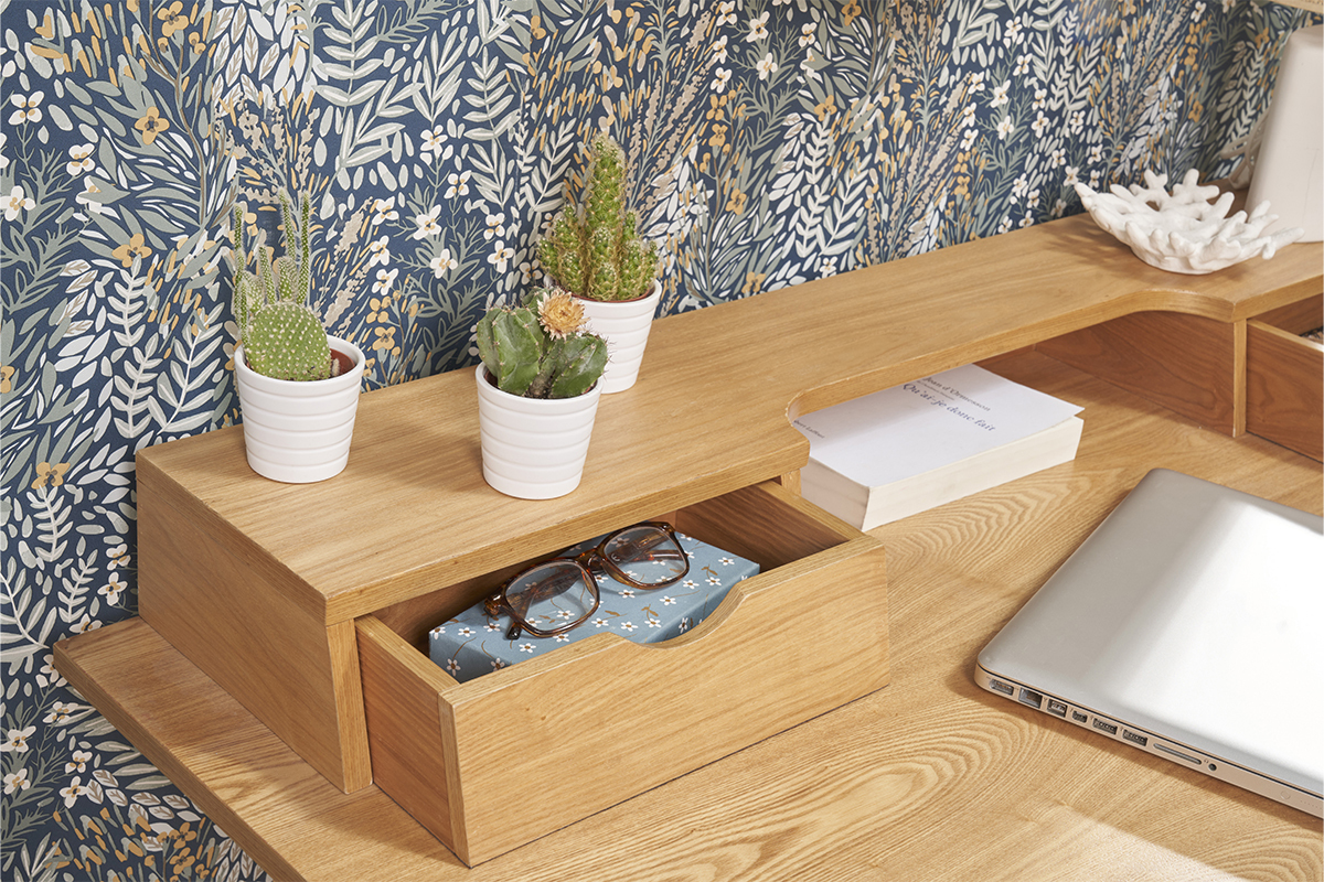 Bureau avec rangements bois clair L120 cm PULITO