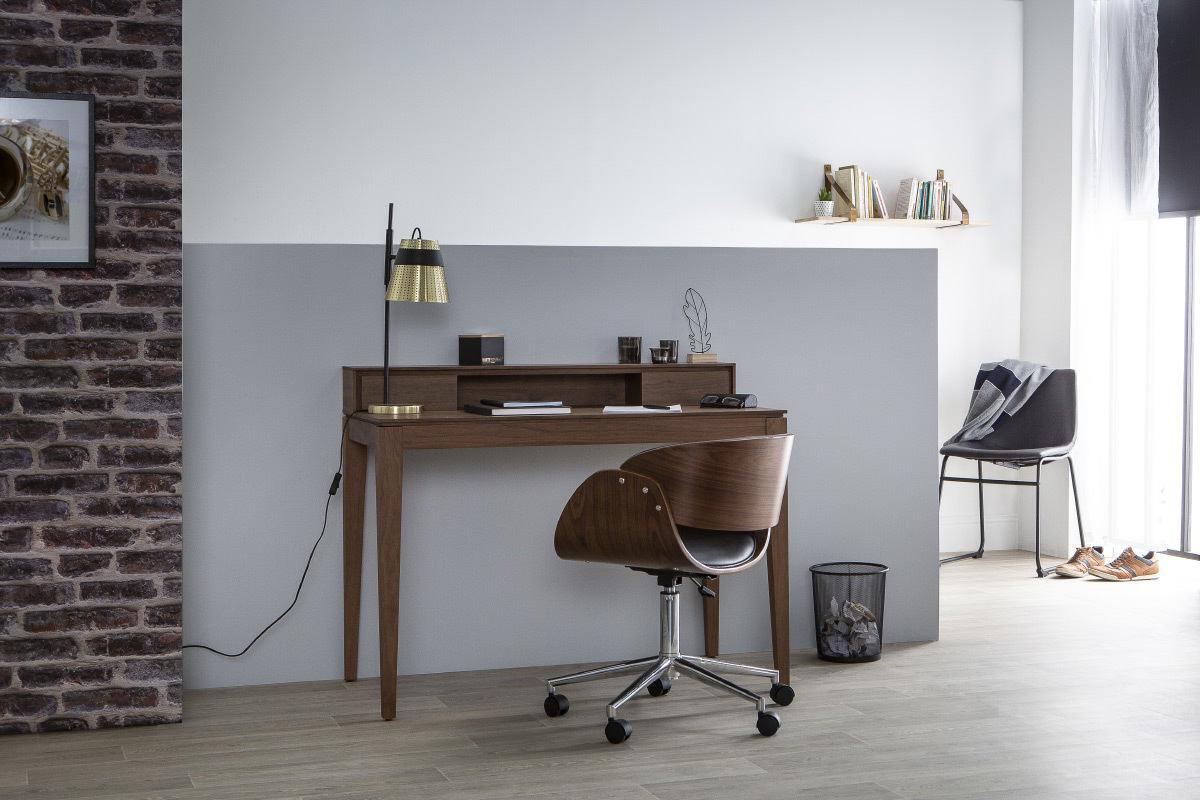 Bureau avec rangements bois fonc noyer L110 cm SEKRET