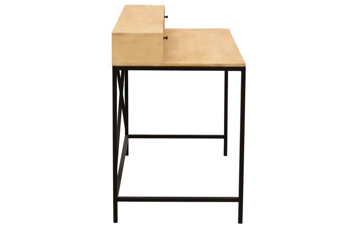 Bureau avec rangements industriel bois clair manguier massif et mtal noir L140 cm OPIUM