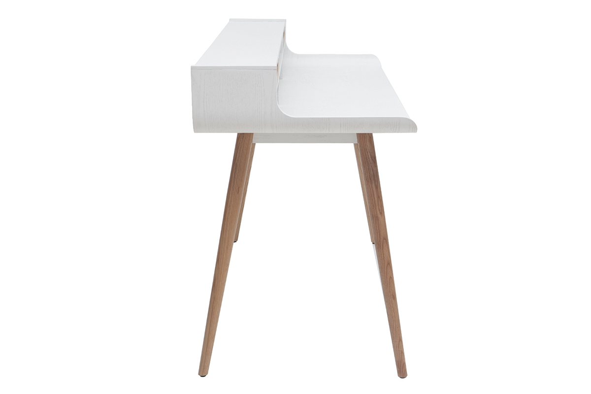 Bureau avec rangements scandinave blanc et bois clair L140 cm OPUS