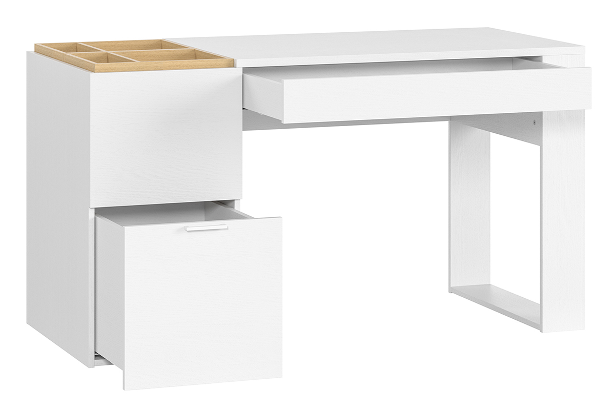 Bureau avec rangements scandinave blanc et bois clair L142 cm OCTAVE