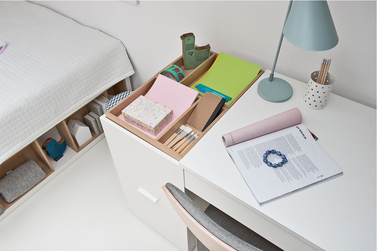 Bureau avec rangements scandinave blanc et bois clair L142 cm OCTAVE