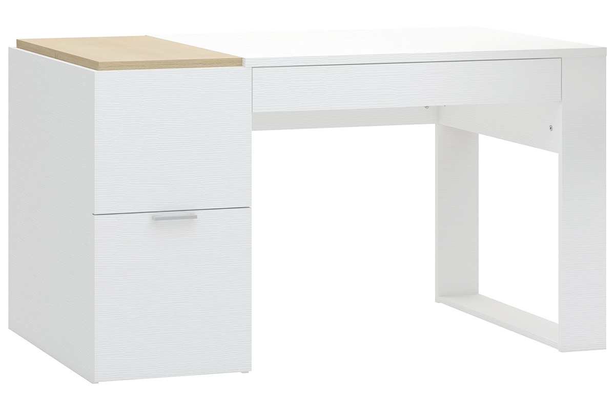 Bureau avec rangements scandinave blanc et bois clair L142 cm OCTAVE