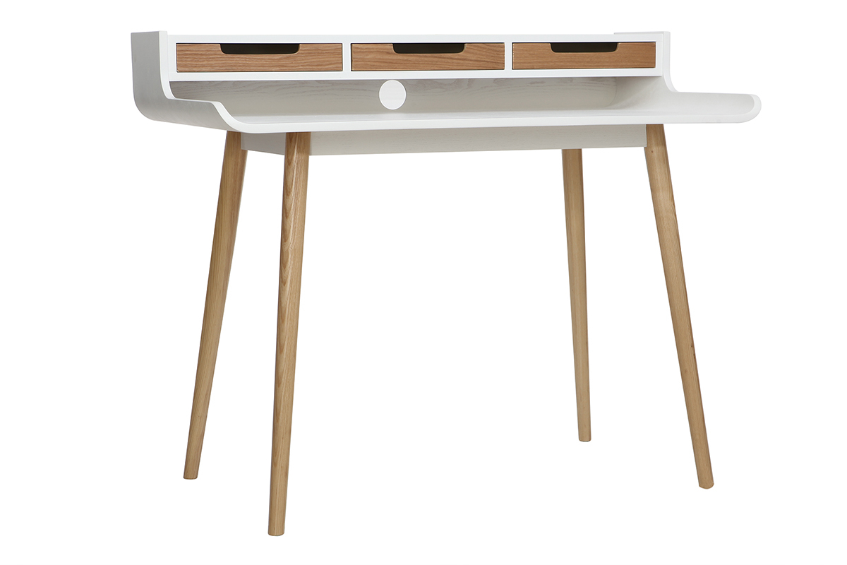 Bureau avec rangements scandinave bois clair et blanc L110 cm OPUS