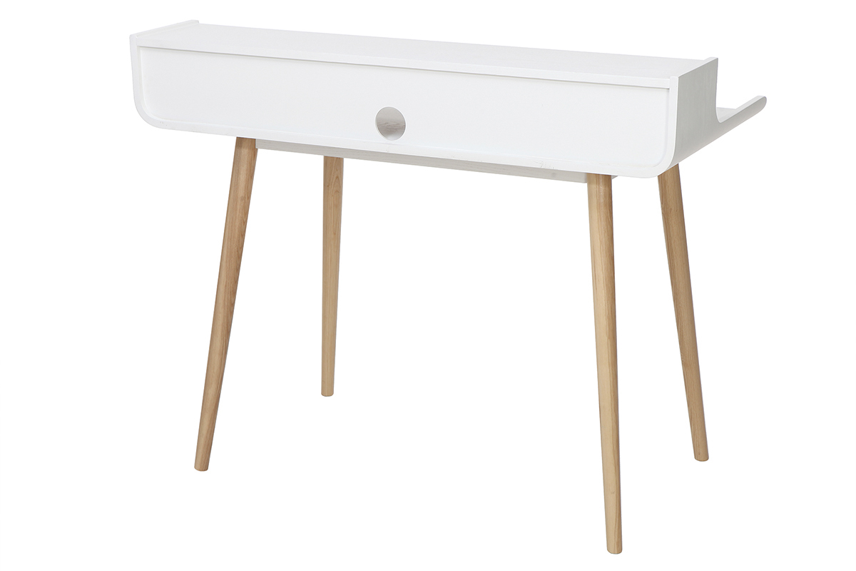 Bureau avec rangements scandinave bois clair et blanc L110 cm OPUS