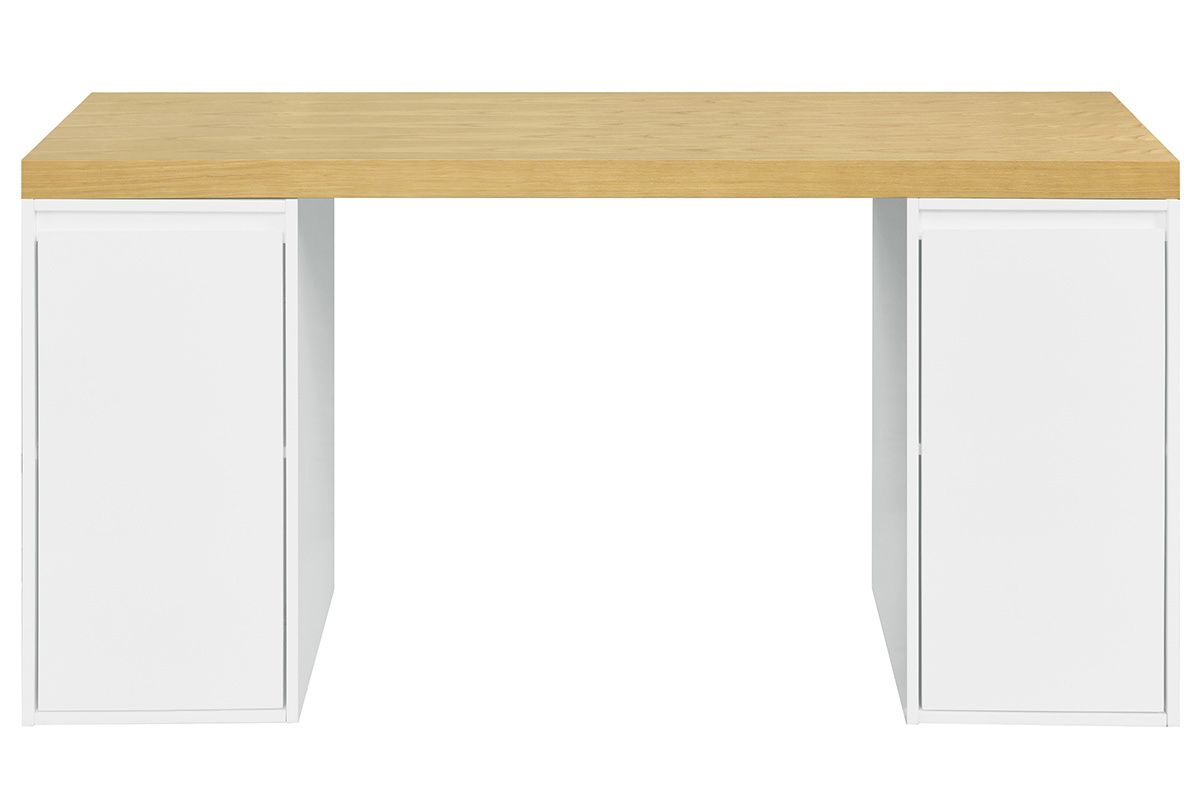 Bureau avec rangements scandinave bois clair et blanc L150 cm RACKEL