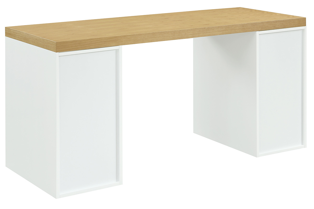 Bureau avec rangements scandinave bois clair et blanc L150 cm RACKEL