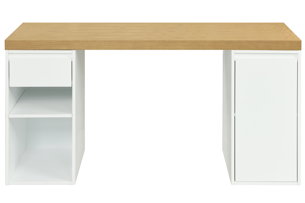 Bureau avec rangements scandinave bois clair et blanc L150 cm RACKEL