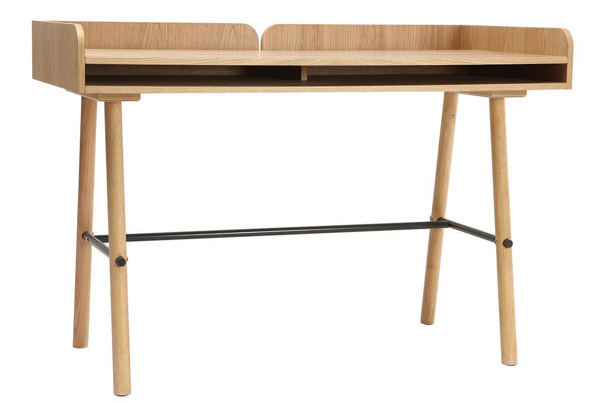 Bureau avec rangements scandinave bois clair et mtal noir L123 cm JAPANSK