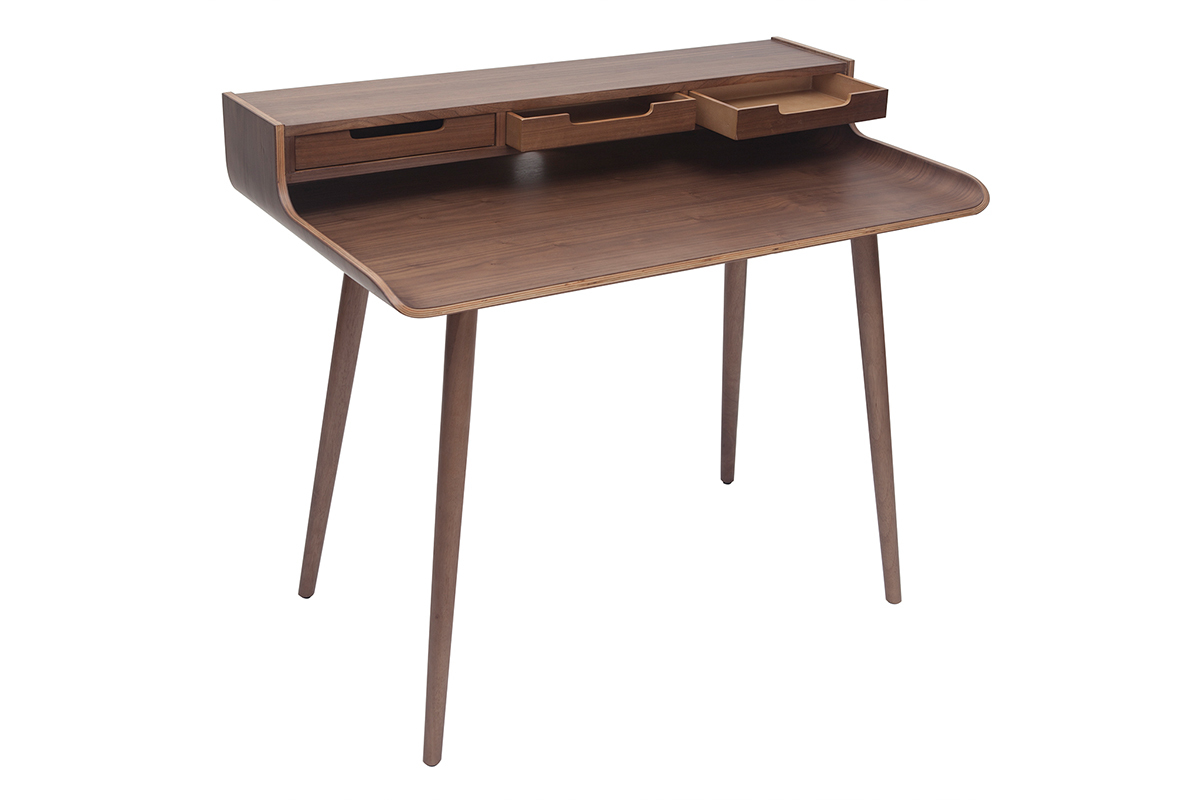 Bureau avec rangements vintage bois fonc noyer L110 cm OPUS