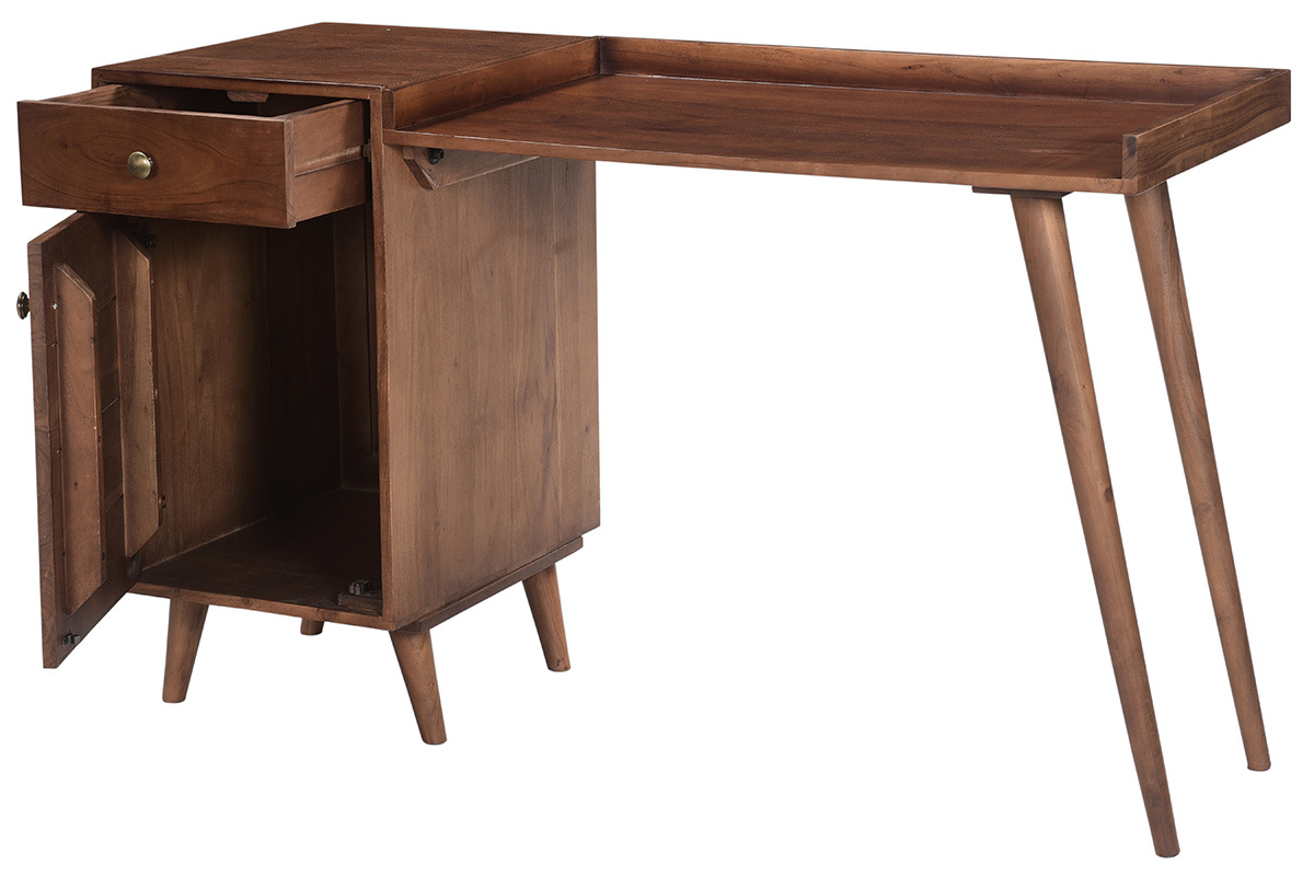 Bureau avec rangements vintage bois massif et mtal dor L130 cm ROBY