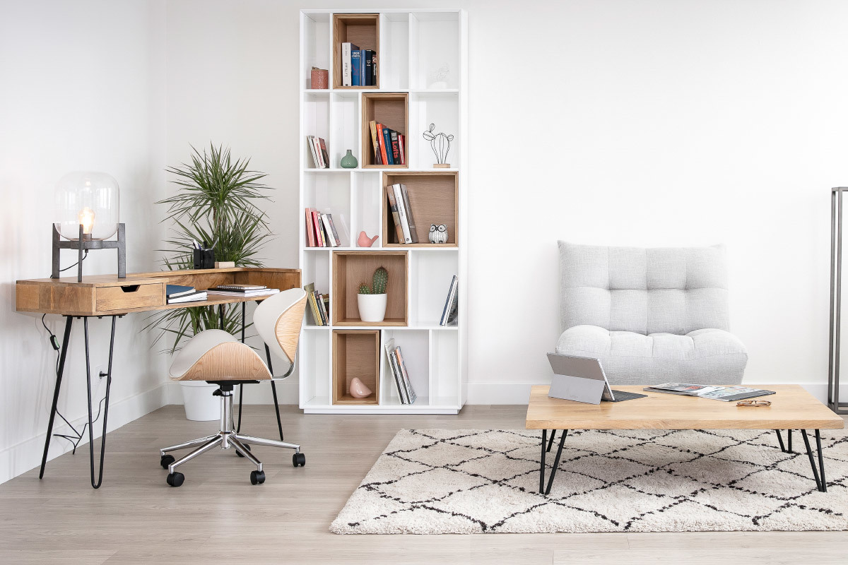 Bureau avec tiroir bois manguier massif et mtal noir L116 cm VIBES