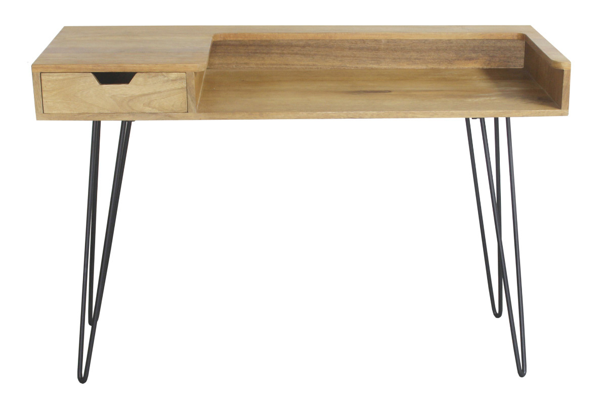 Bureau avec tiroir bois manguier massif et mtal noir L116 cm VIBES