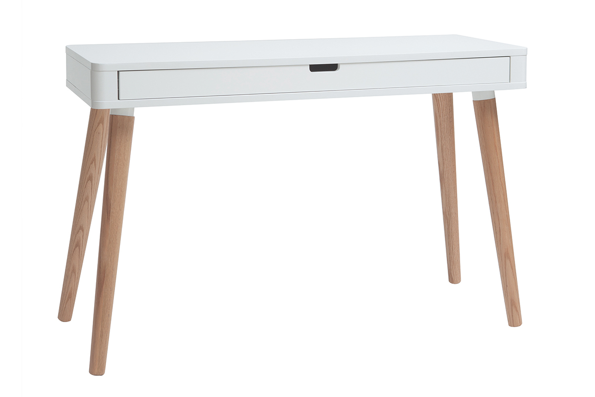 Bureau avec tiroir scandinave blanc et bois clair chne L115 cm TOTEM