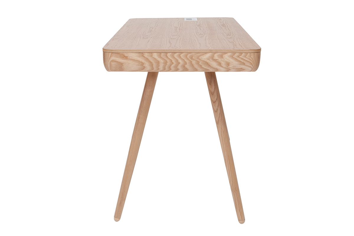 Bureau connect multimdia  avec tiroir bois clair massif L120 cm CLEVER