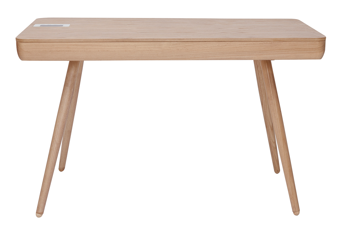 Bureau connect multimdia  avec tiroir bois clair massif L120 cm CLEVER