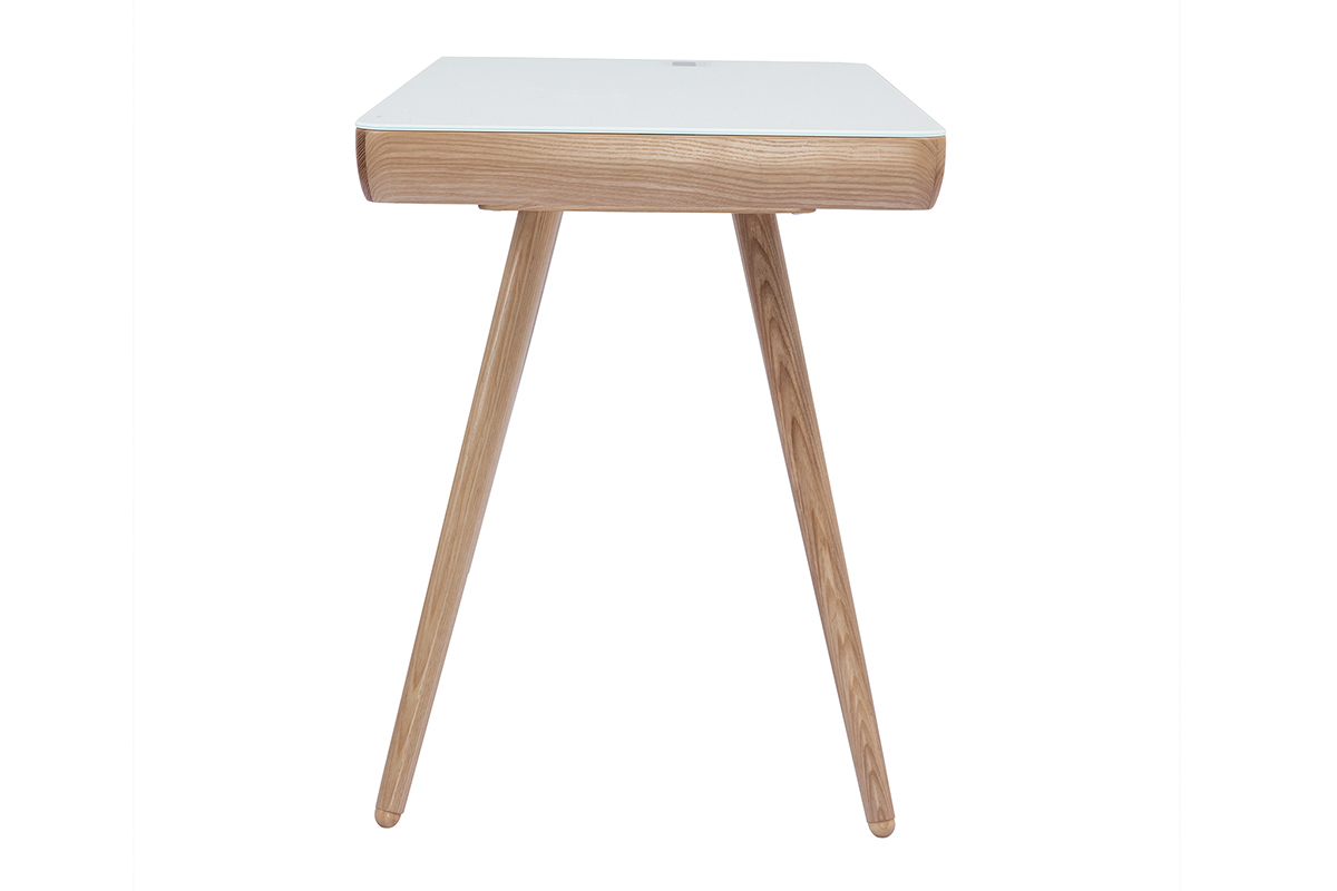 Bureau connect multimdia avec tiroir en verre et bois clair L120 cm CLEVER