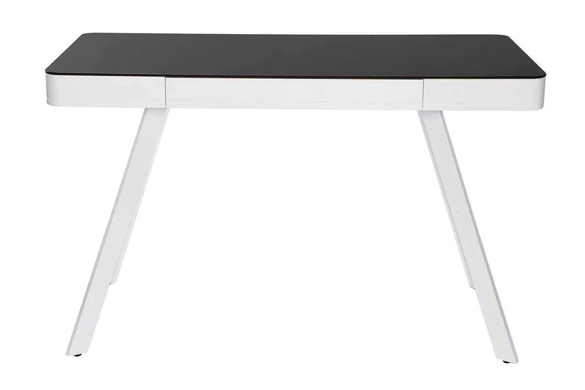 Bureau connect multimdia en verre noir et mtal blanc CLEVER