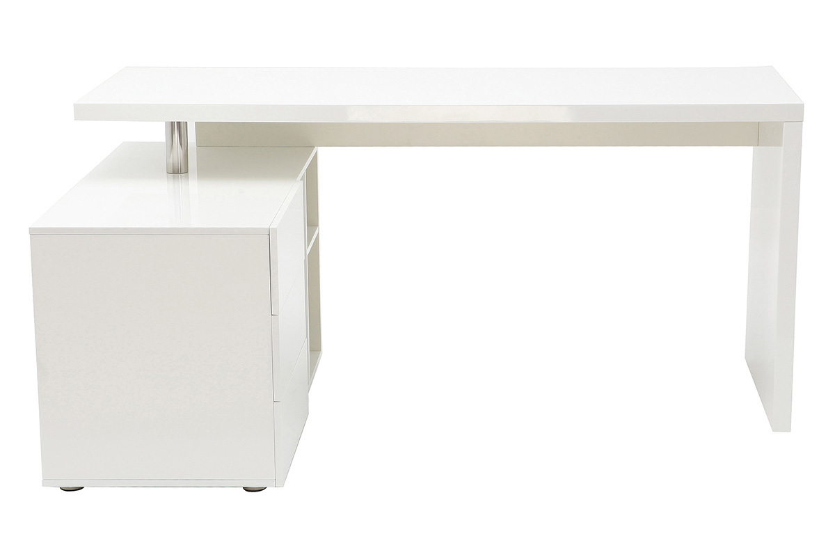 Bureau d'angle gauche avec rangements 3 tiroirs blanc laqu L160 cm MAXI