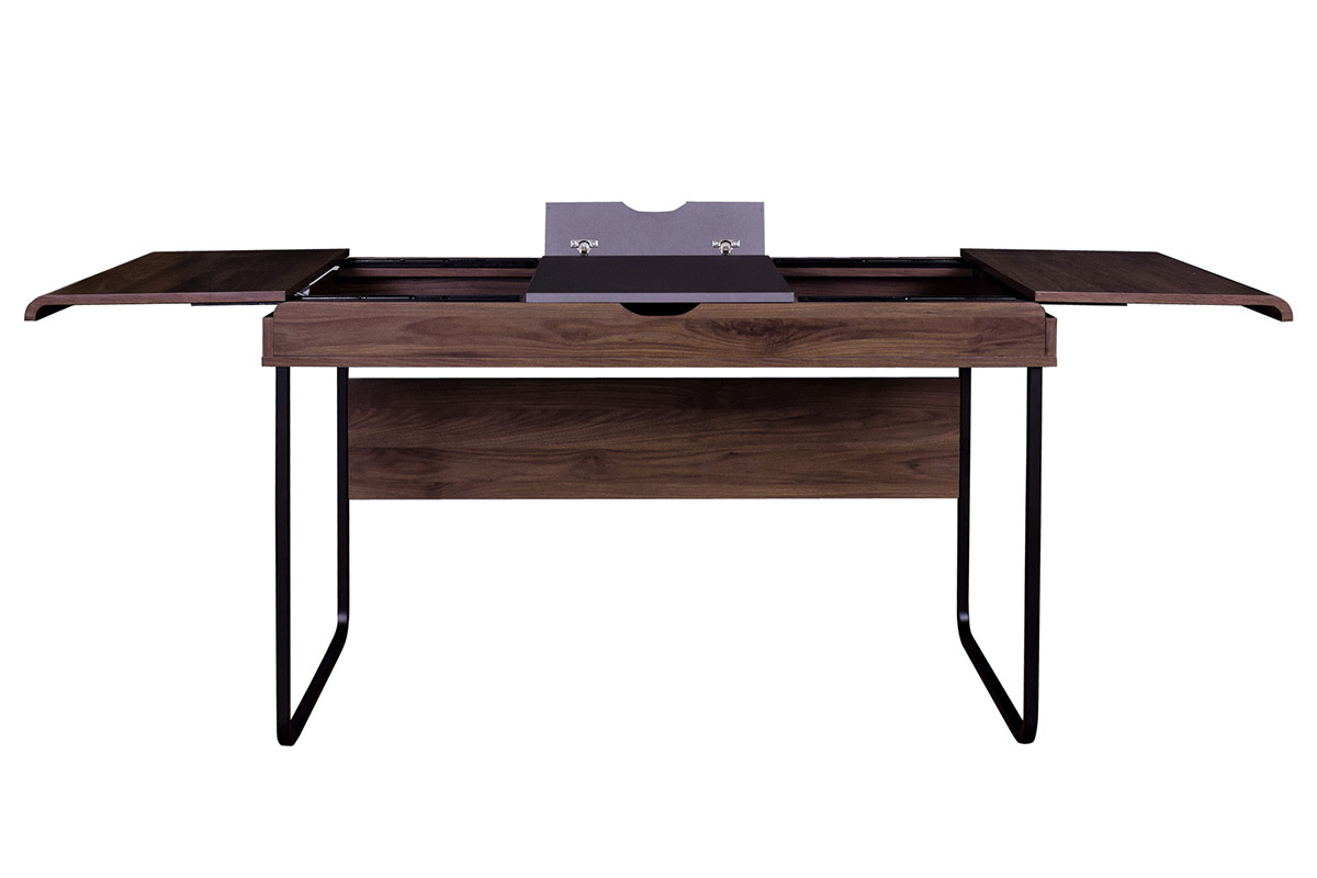 Bureau design avec plateau coulissant bois et gris QUINT