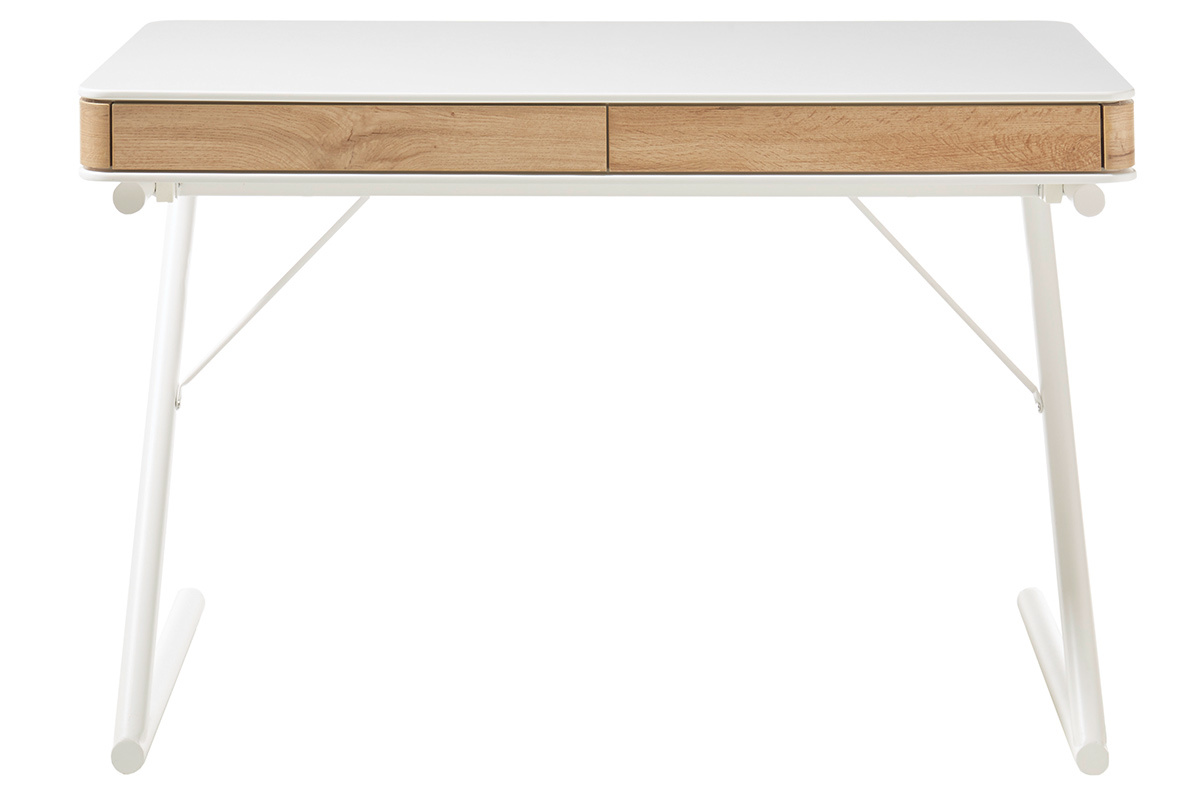 Bureau design avec tiroirs blanc mat et bois L120 cm POES