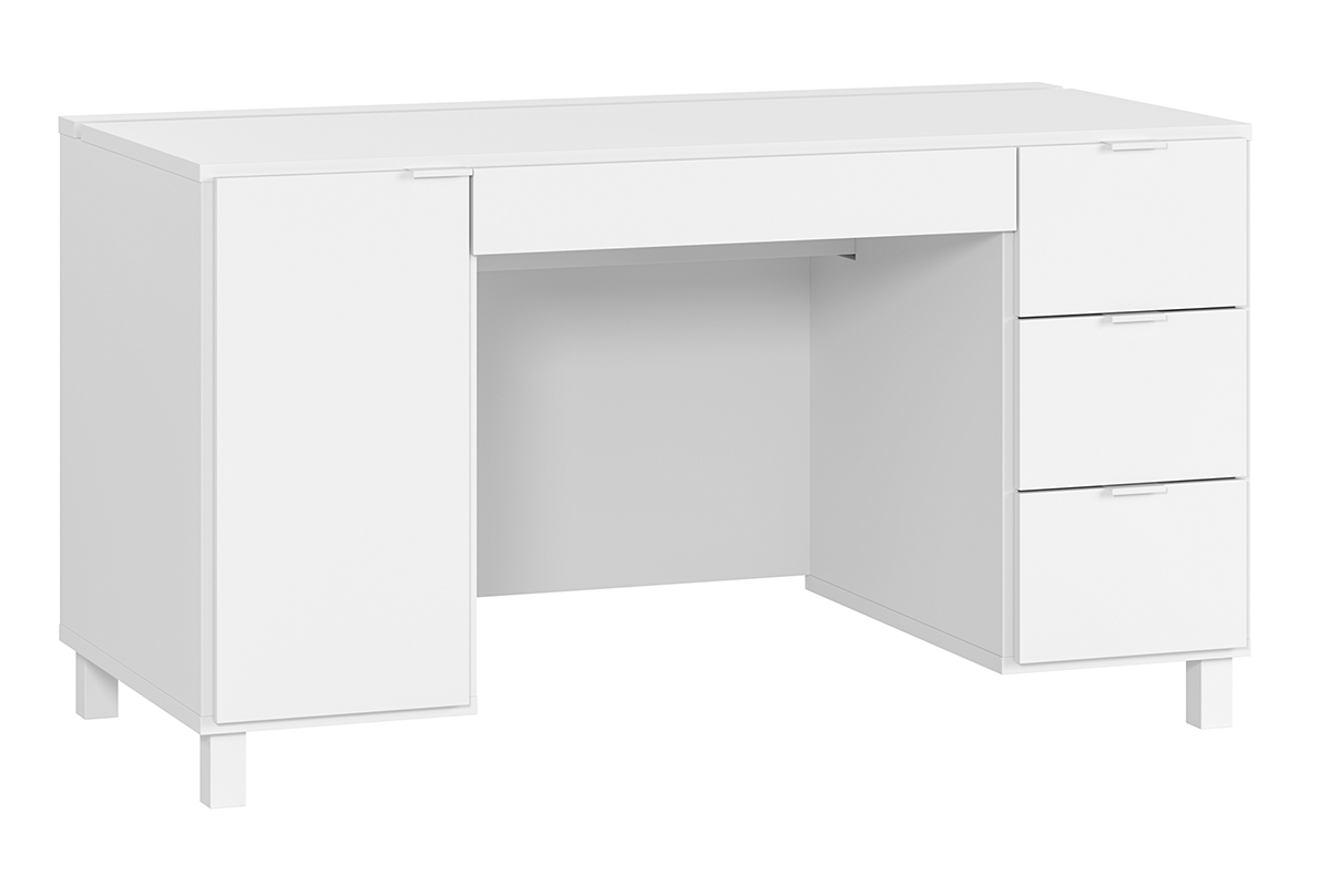 Bureau design blanc avec caisson et tiroirs L140 cm GALLO