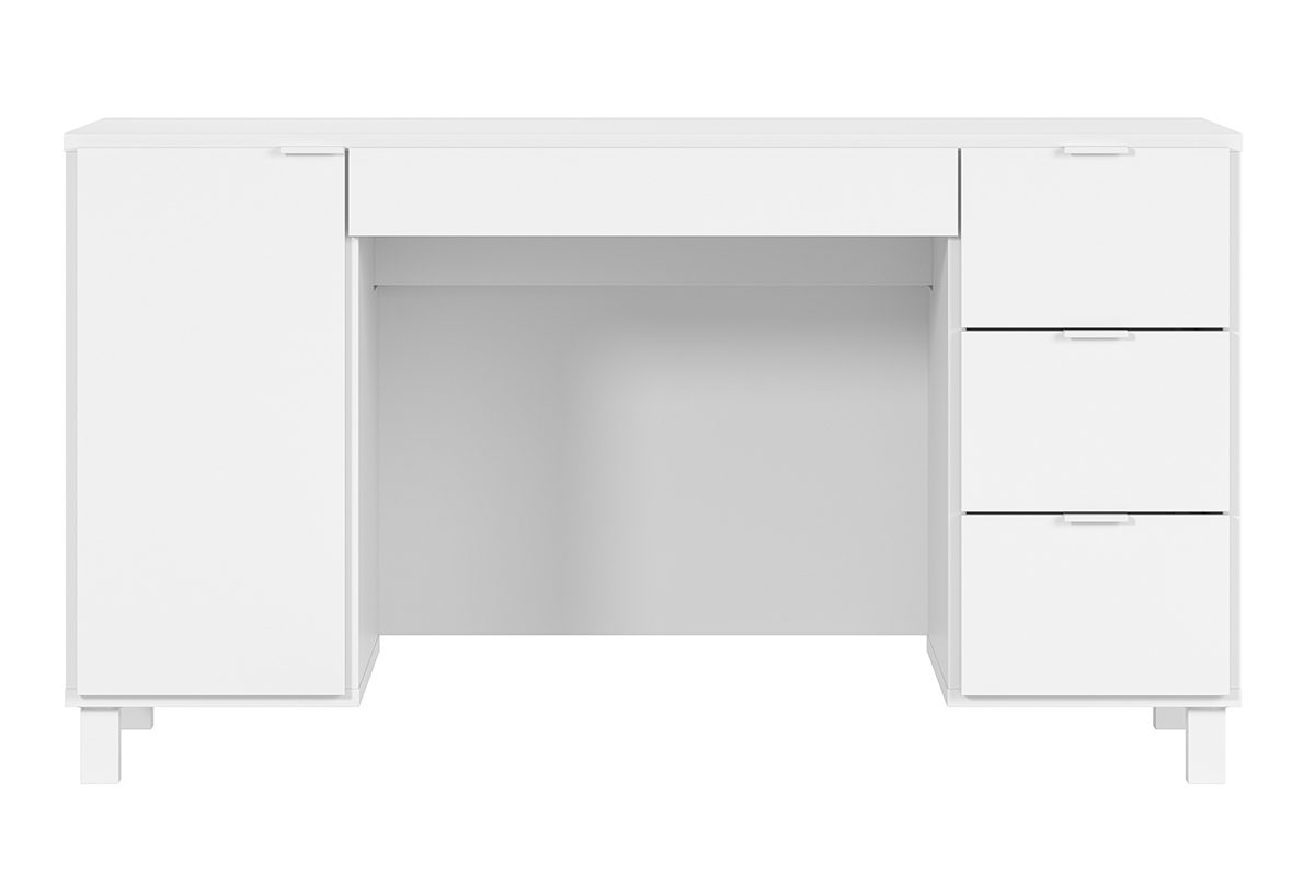 Bureau design blanc avec caisson et tiroirs L140 cm GALLO