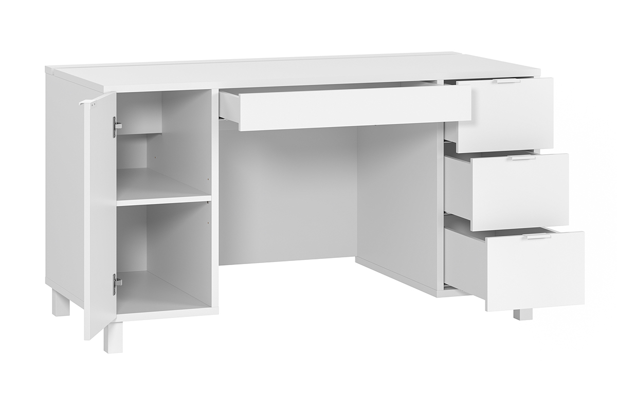 Bureau design blanc avec caisson et tiroirs L140 cm GALLO