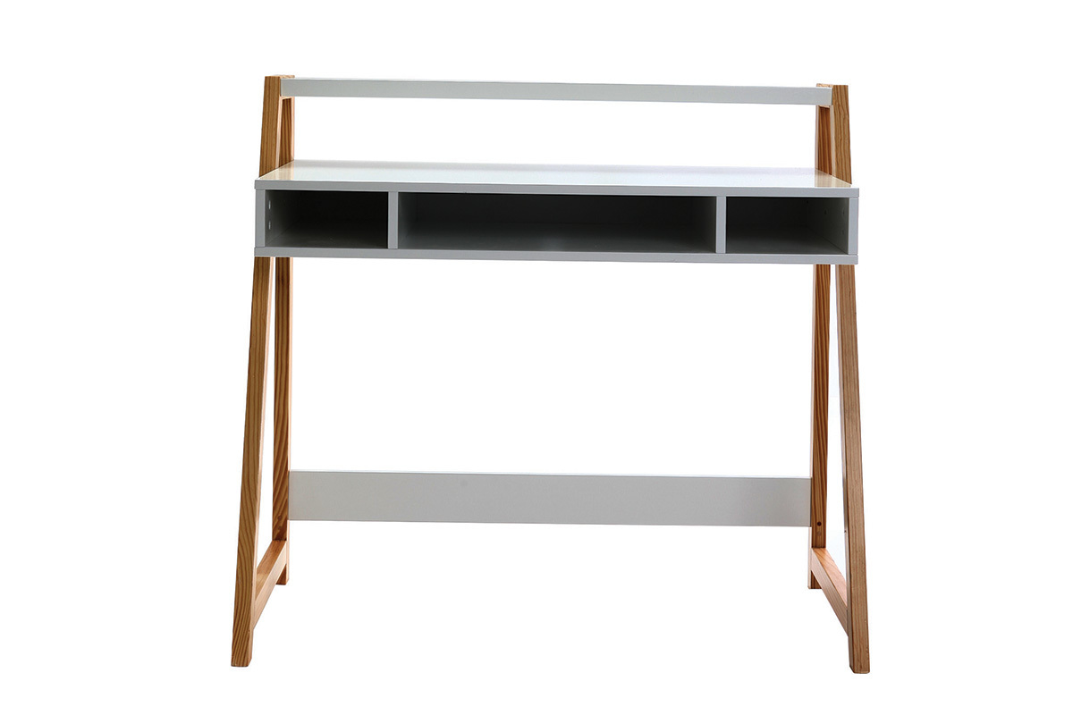 Bureau design laqu blanc mat et bois STOKA