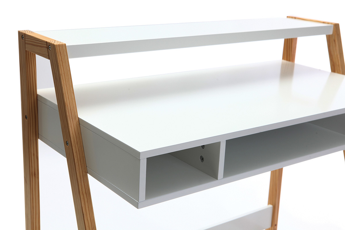 Bureau design laqu blanc mat et bois STOKA