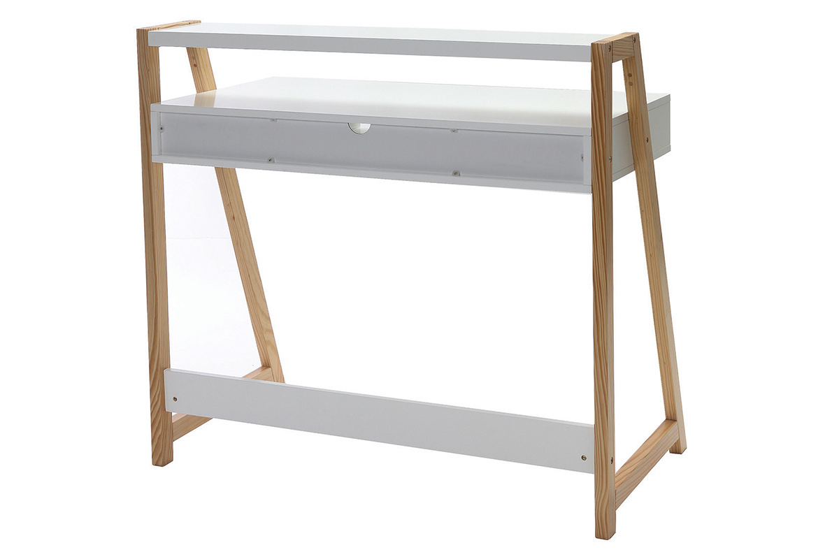 Bureau design laqu blanc mat et bois STOKA