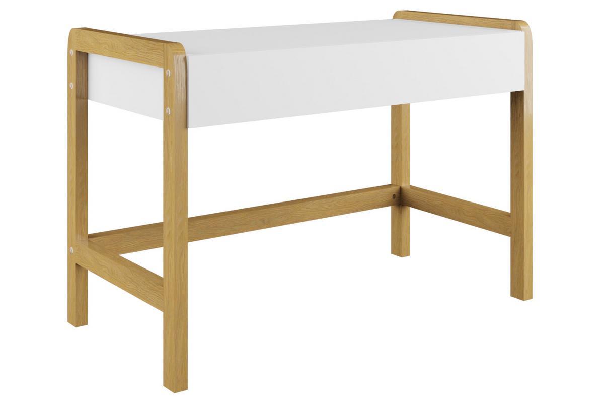 Bureau enfant scandinave blanc mat et bois clair chne L100 cm CELESTINE