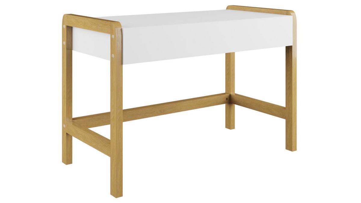 Bureau enfant scandinave blanc mat et bois clair chne L100 cm CELESTINE