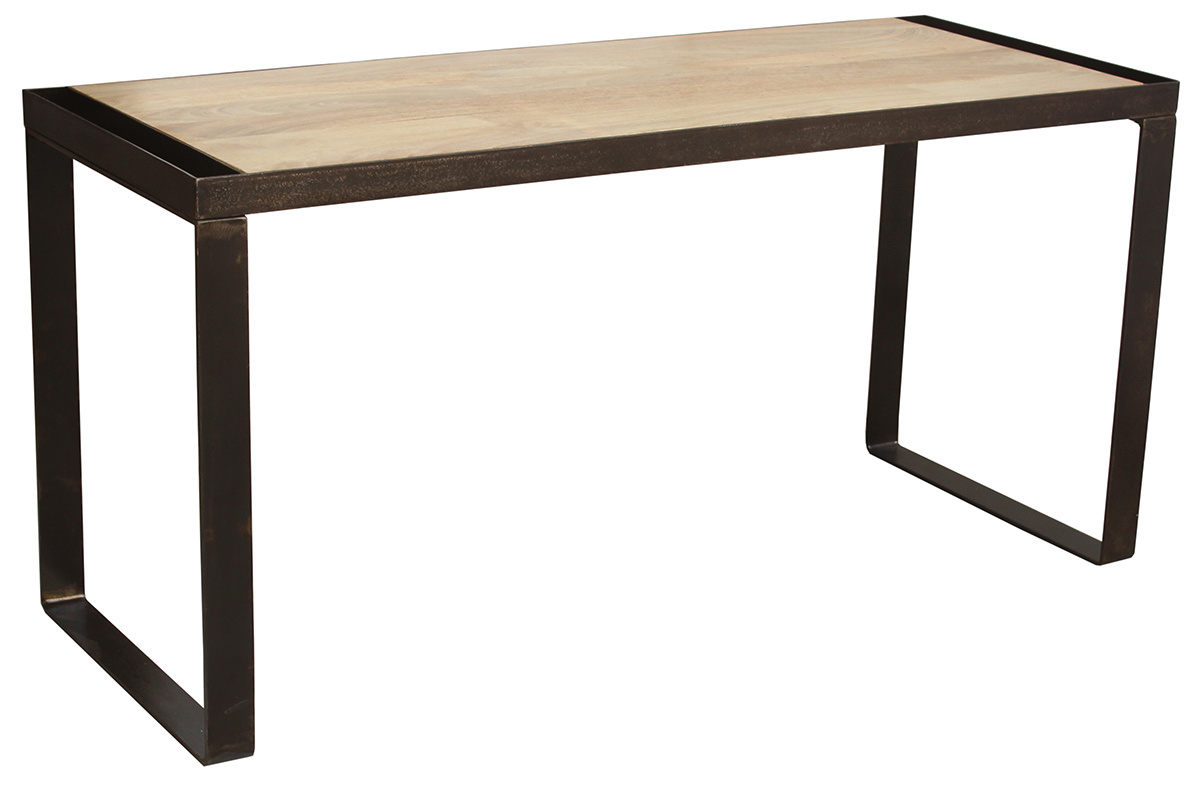 Bureau industriel bois manguier massif et mtal noir L153 cm INDUSTRIA