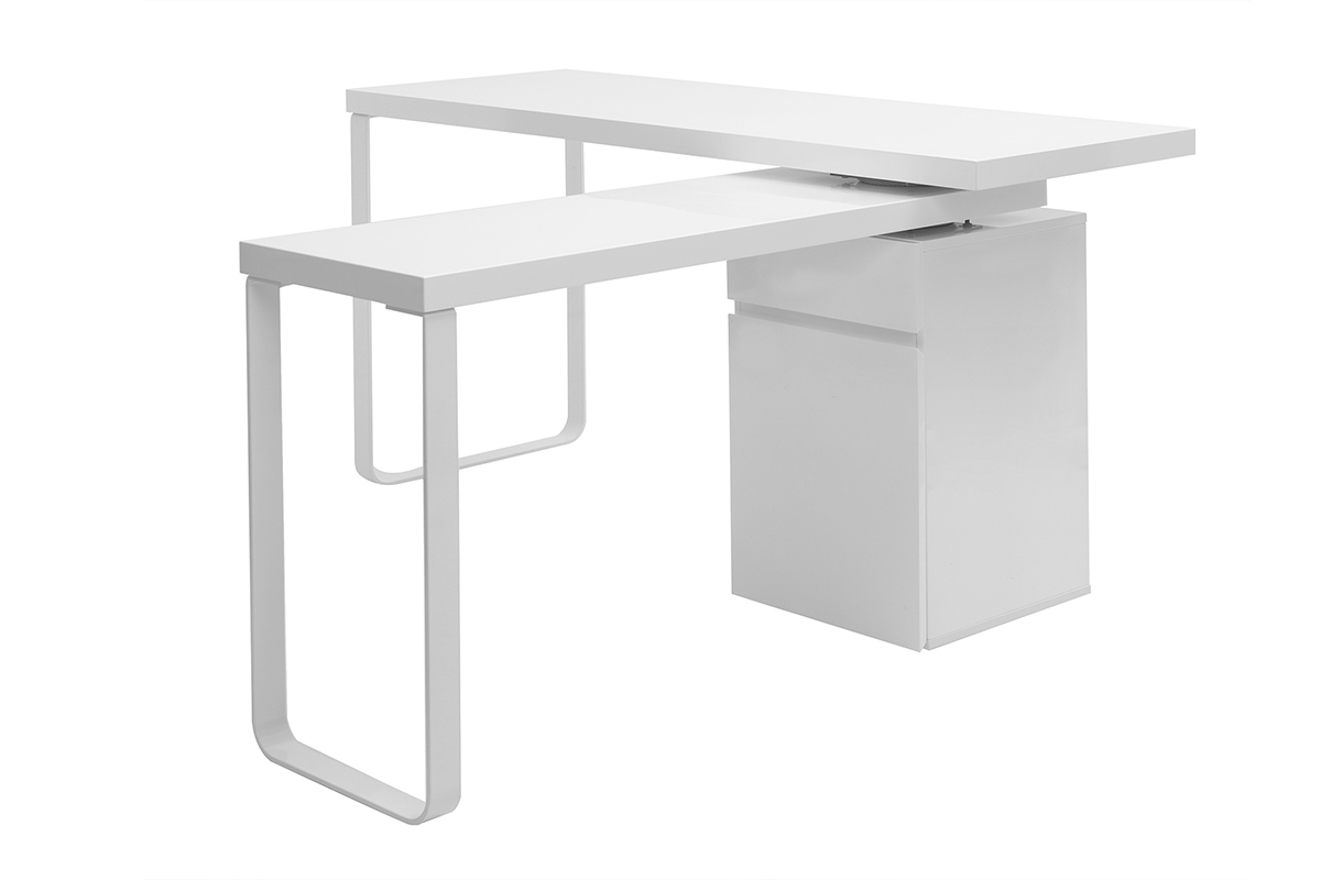 Bureau modulable avec rangements design blanc brillant L150-230 cm VOXY