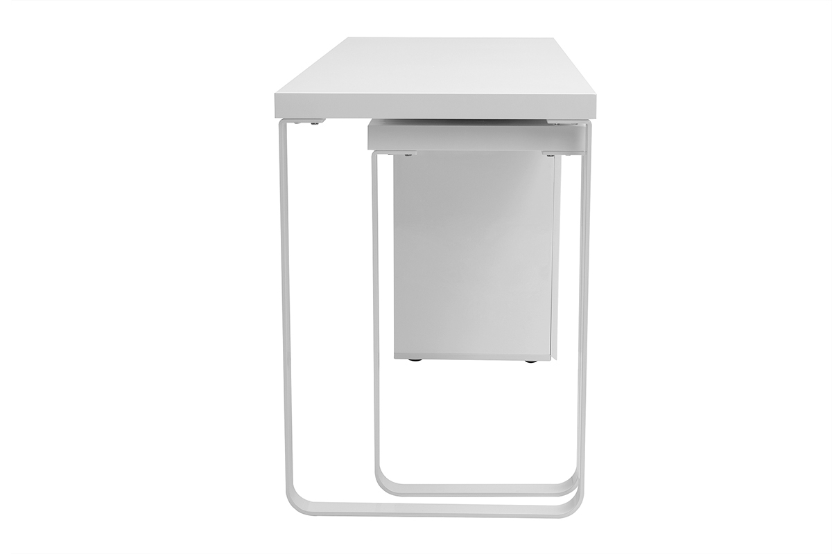 Bureau modulable avec rangements design blanc brillant L150-230 cm VOXY