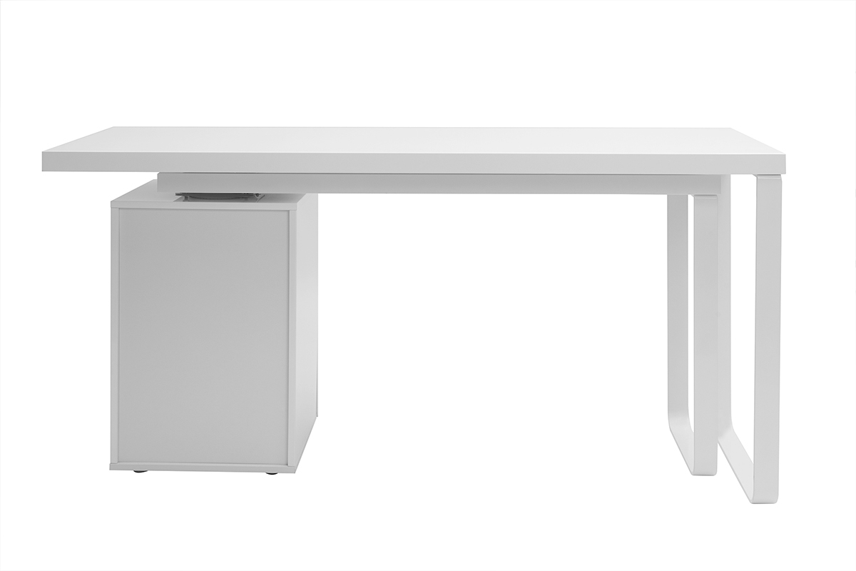 Bureau modulable avec rangements design blanc brillant L150-230 cm VOXY