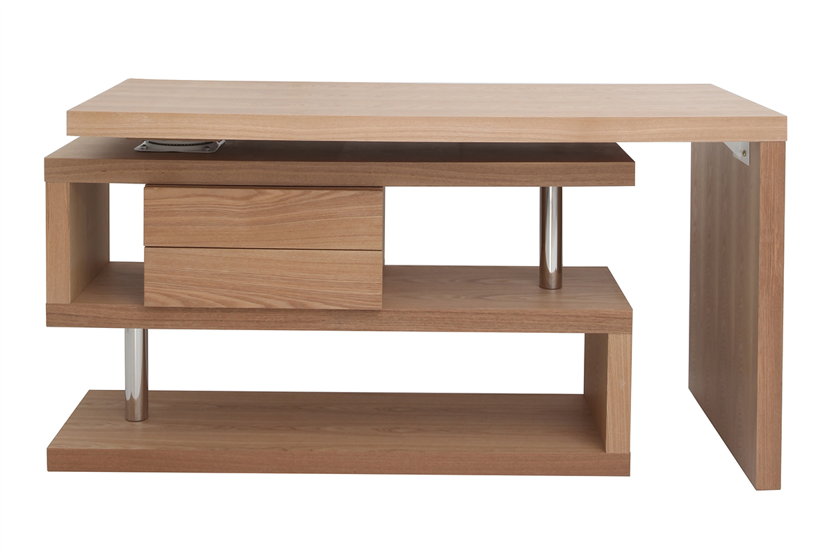 Bureau modulable design avec rangements 2 tiroirs bois clair L140-218 cm MAX