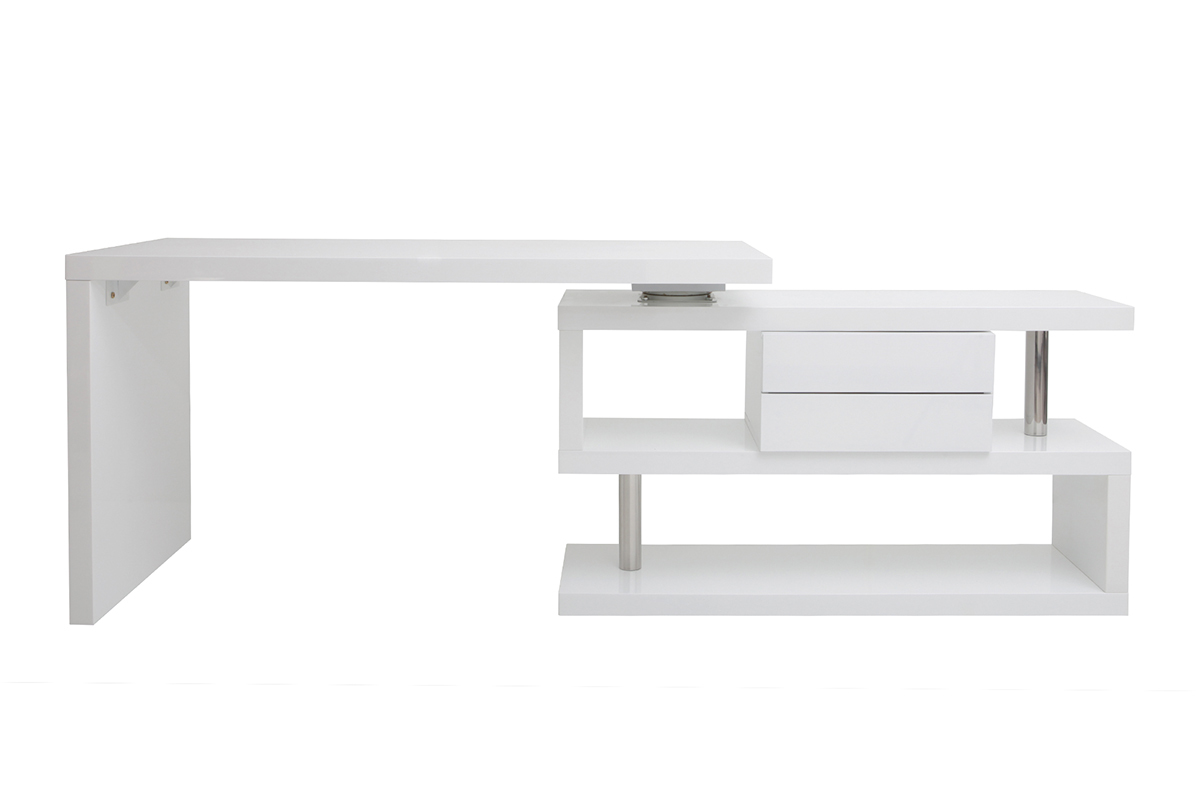 Bureau modulable design avec rangements blanc laqu L140-218 cm MAX