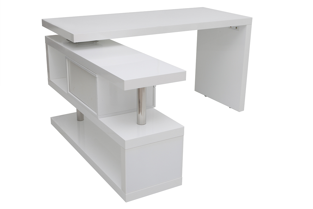 Bureau modulable design avec rangements blanc laqu L140-218 cm MAX