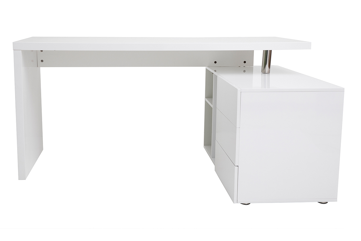 Bureau modulable design blanc laqu brillant L137-160 cm MAXI