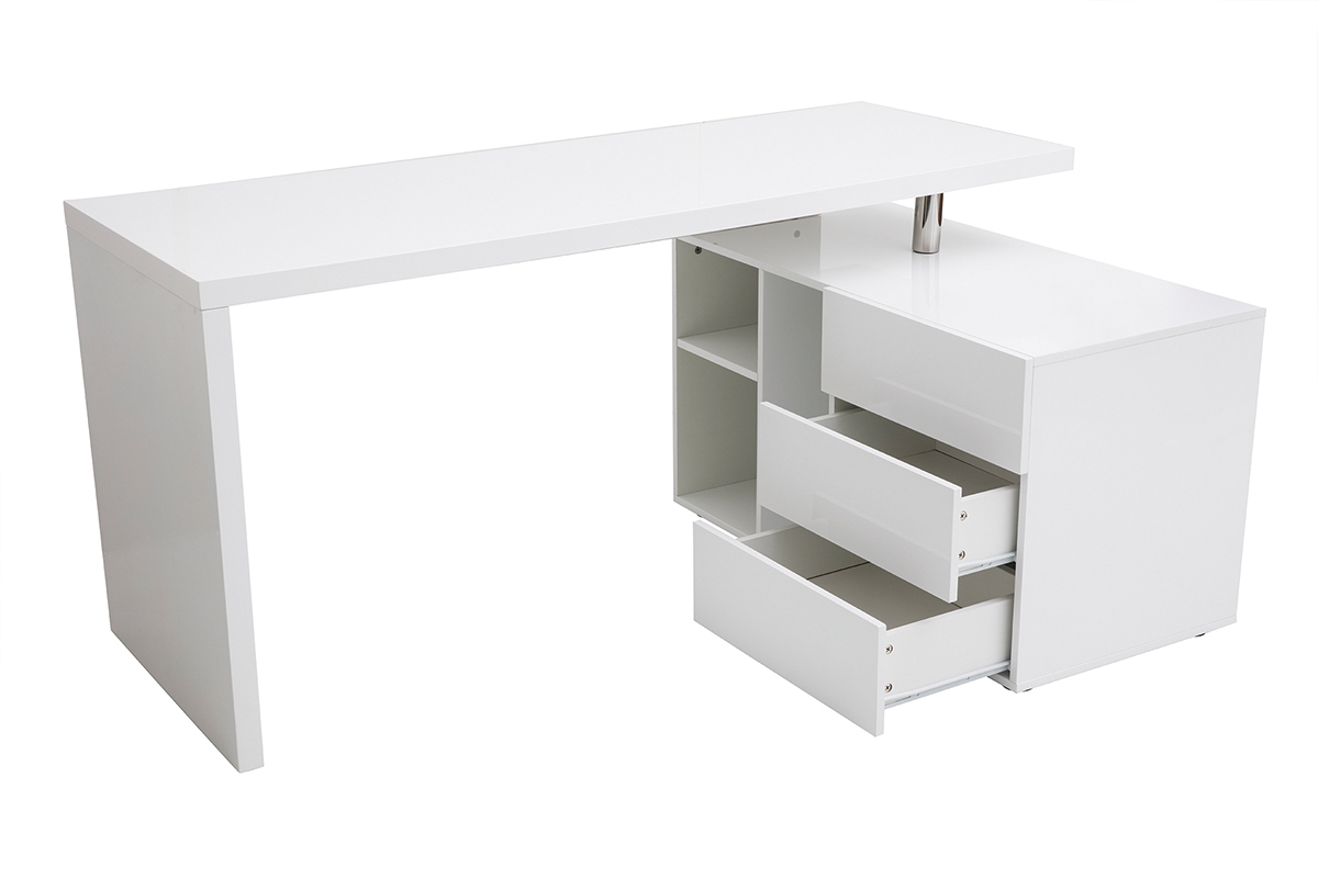 Bureau modulable design blanc laqu brillant L137-160 cm MAXI